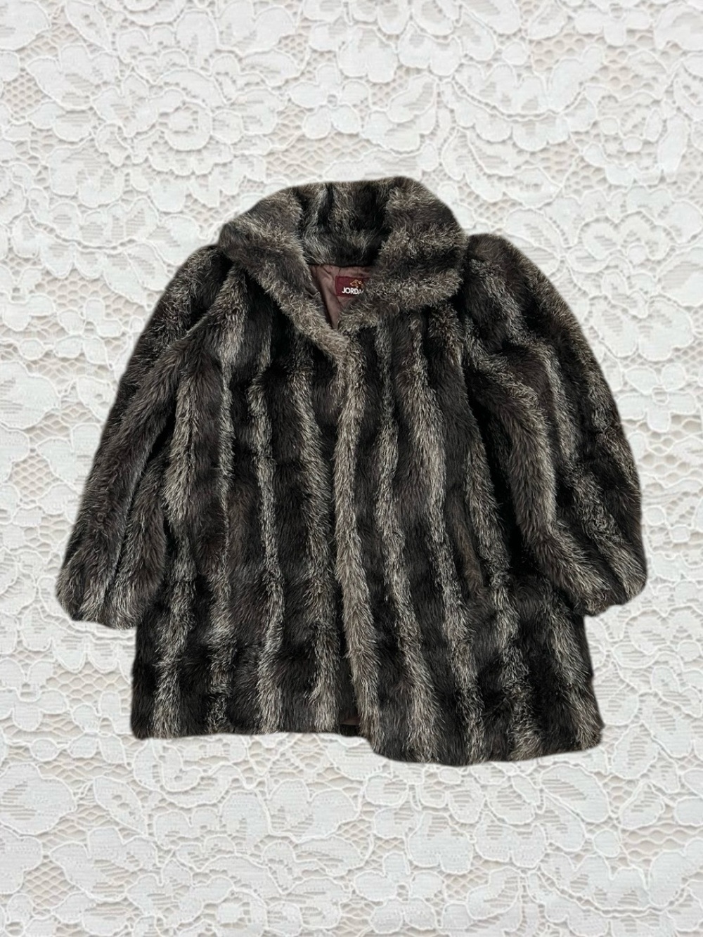 vintage jordache brown and black mixed faux fur coat